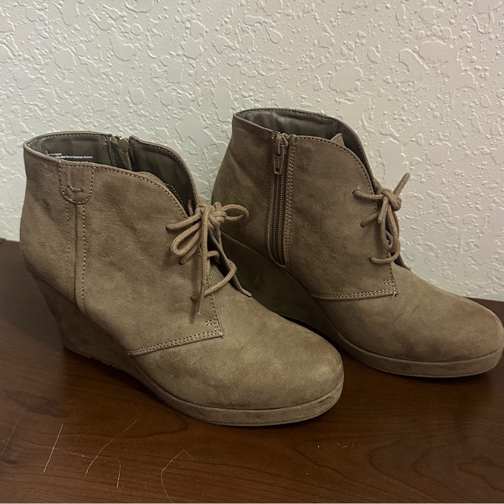 Merona Taupe Lace-Up Wedge Ankle Boots